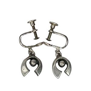 Vintage Pewter Sweden Earrings Screw Back Swedish Modernist Horseshoe